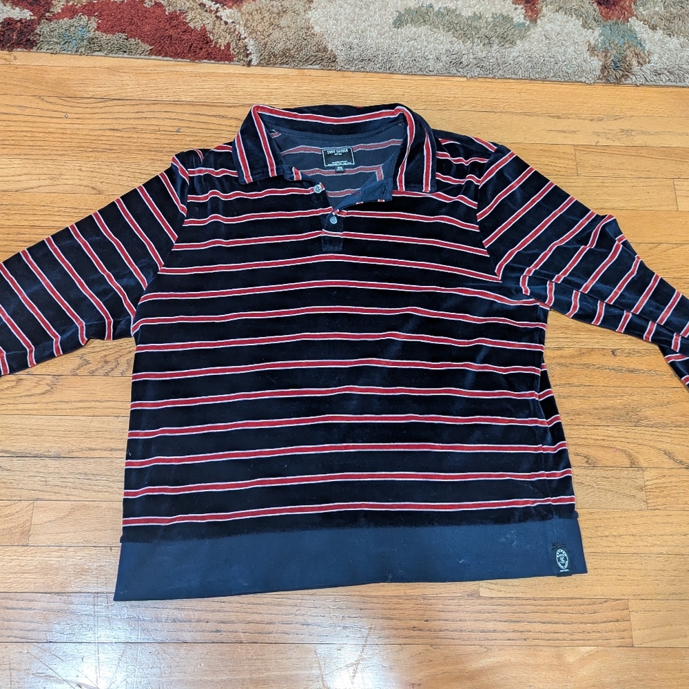 Todd Snyder Striped Velour Polo Shirt XXL Navy with Red and White Stripes
